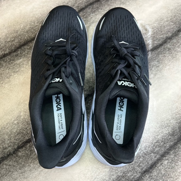 Hoka One One Clifton 8 Black White Athletic Running Sneakers - Picture 6 of 8